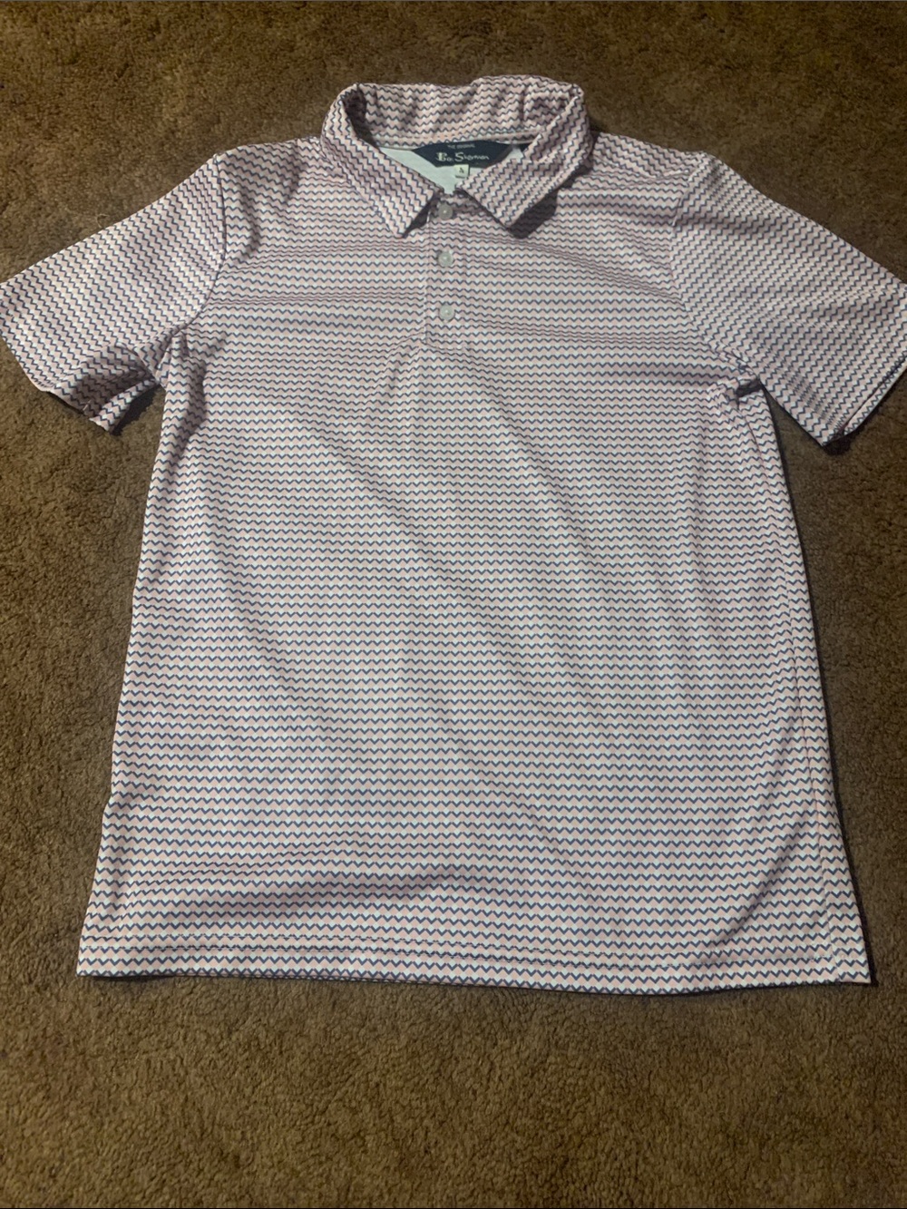 Ben Sherman White Polo with Pink and Blue Micro Wave Print